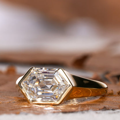 2.00CT Hexagon Lab Diamond Ring, East-West Bezel Solitaire Ring