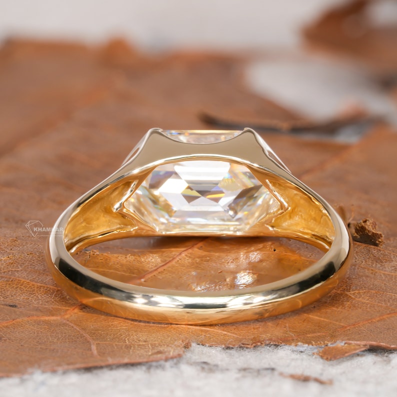 2.00CT Hexagon Lab Diamond Ring, East-West Bezel Solitaire Ring