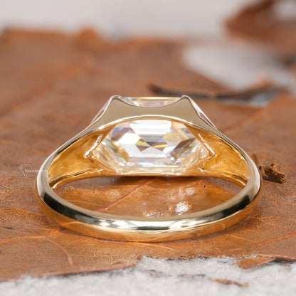 2.00CT Hexagon Lab Diamond Ring, East-West Bezel Solitaire Ring