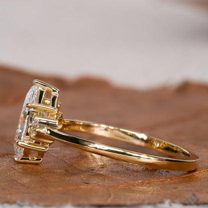 Dutch Marquise Lab Diamond Ring, Three-Stone Engagement Ring