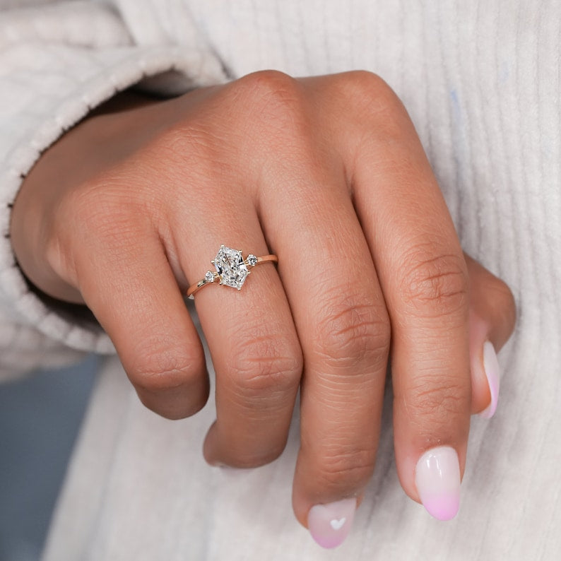 Dutch Marquise Lab Diamond Ring, Three-Stone Engagement Ring