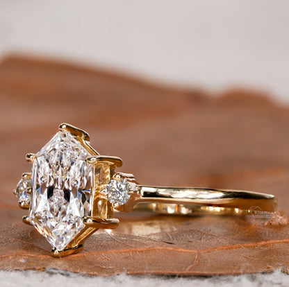 Dutch Marquise Lab Diamond Ring, Three-Stone Engagement Ring