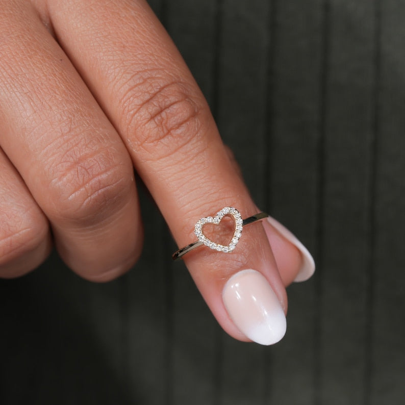 Lab Diamond Heart Ring 14K Gold Minimalist Love Ring