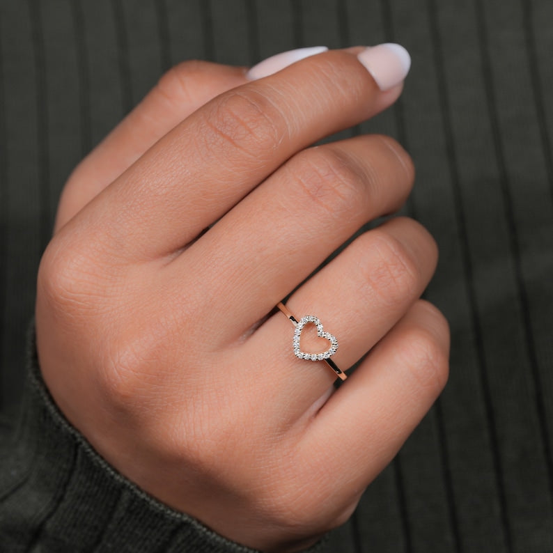 Lab Diamond Heart Ring 14K Gold Minimalist Love Ring