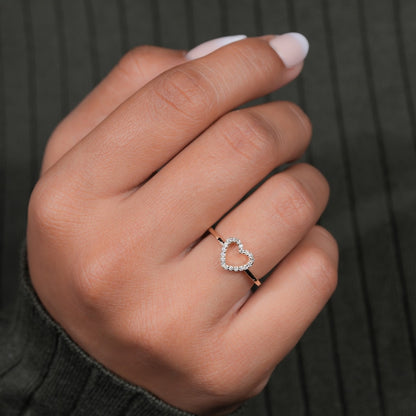 Lab Diamond Heart Ring 14K Gold Minimalist Love Ring