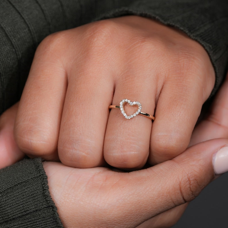 Lab Diamond Heart Ring 14K Gold Minimalist Love Ring
