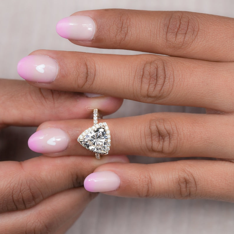Trillion Cut 3CT Lab Diamond Halo Engagement Ring for Her