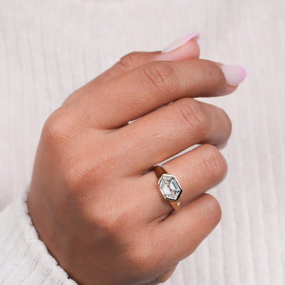 2.00CT Hexagon Lab Diamond Ring, East-West Bezel Solitaire Ring