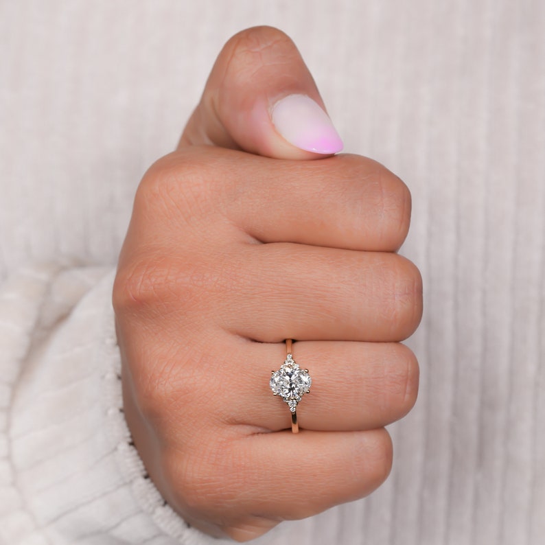 1CT Oval Cluster Lab Diamond Ring â€“ Wedding Ring for Her