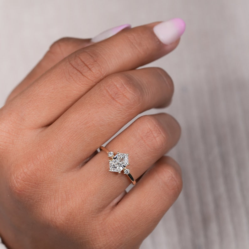 Dutch Marquise Lab Diamond Ring, Three-Stone Engagement Ring