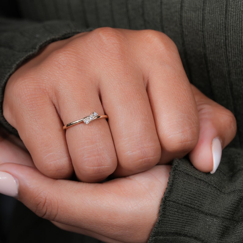 Tiny Lab Grown Diamond Three Stone Engagement Ring for Her