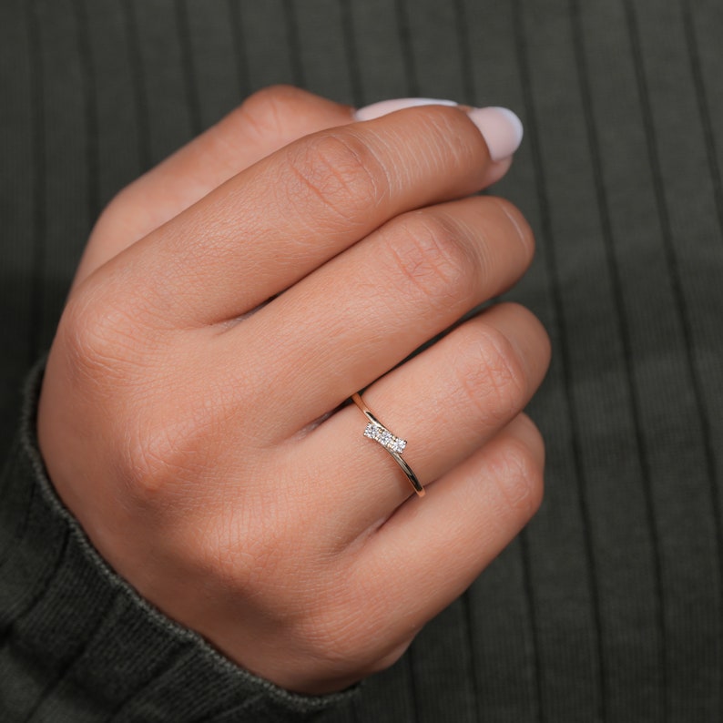 Tiny Lab Grown Diamond Three Stone Engagement Ring for Her