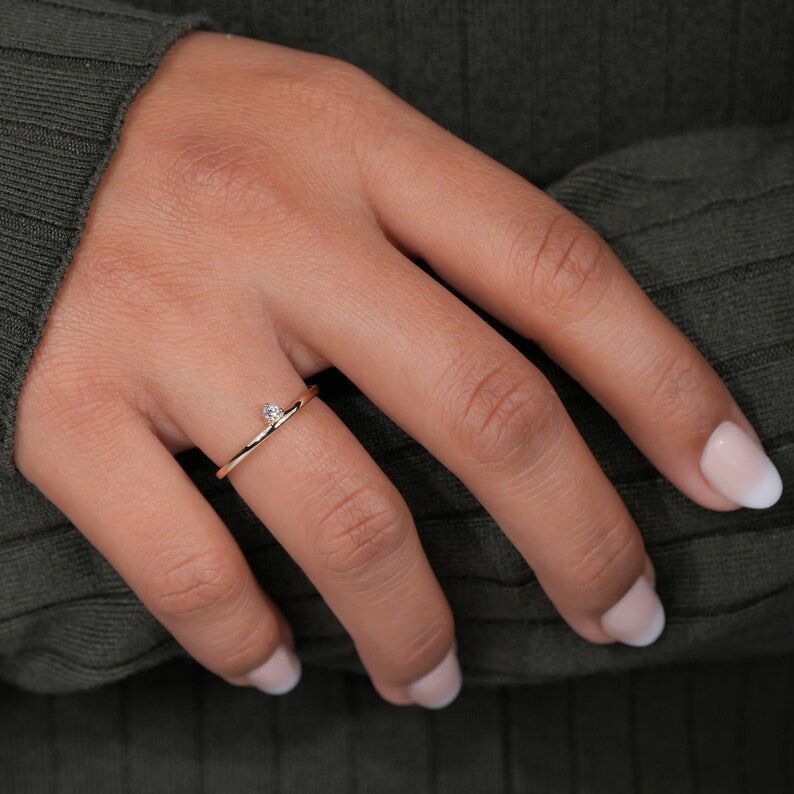 Single Diamond Ring, Lab Diamond Slim Ring,Minimalist Engagement Ring