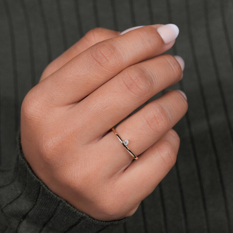 Single Diamond Ring, Lab Diamond Slim Ring,Minimalist Engagement Ring
