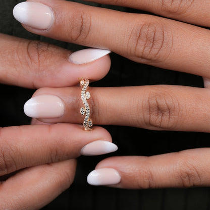 Lab Diamond Leaf Ring – Half Eternity Nature Inspired Wedding Band