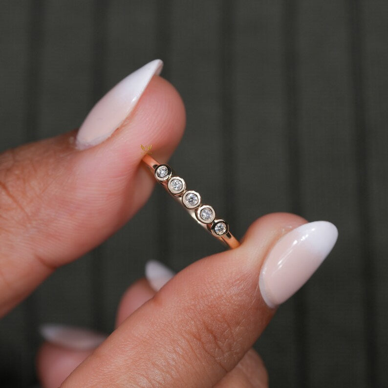 14K Gold Bezel Lab Diamond half Infinity Wedding Band