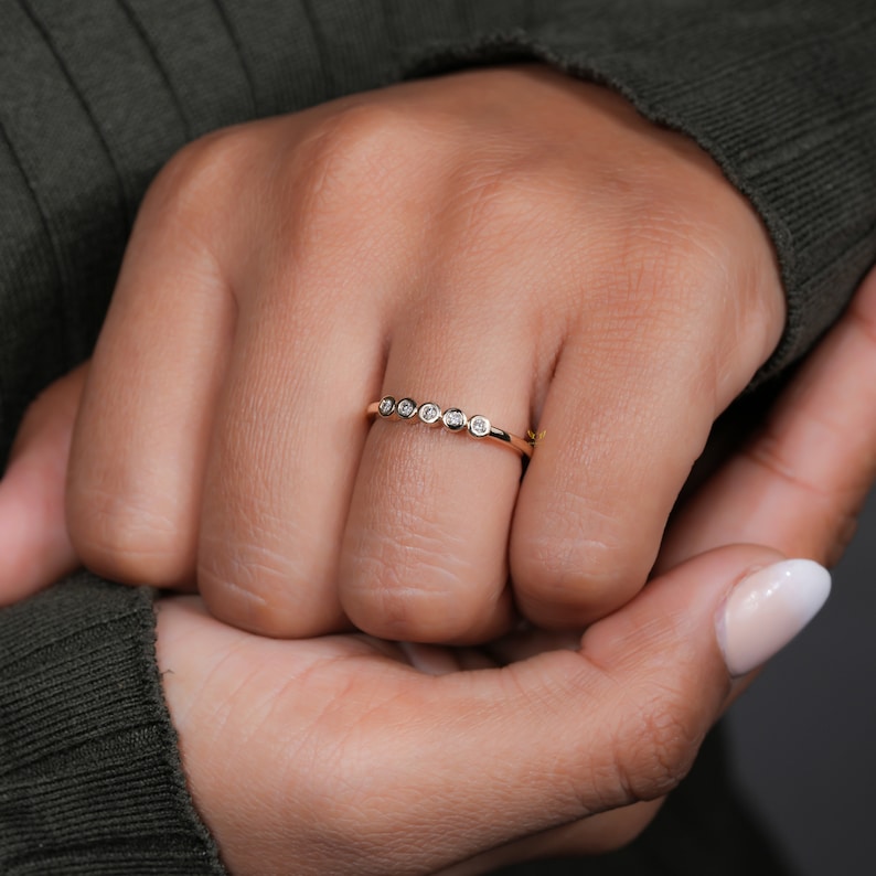14K Gold Bezel Lab Diamond half Infinity Wedding Band
