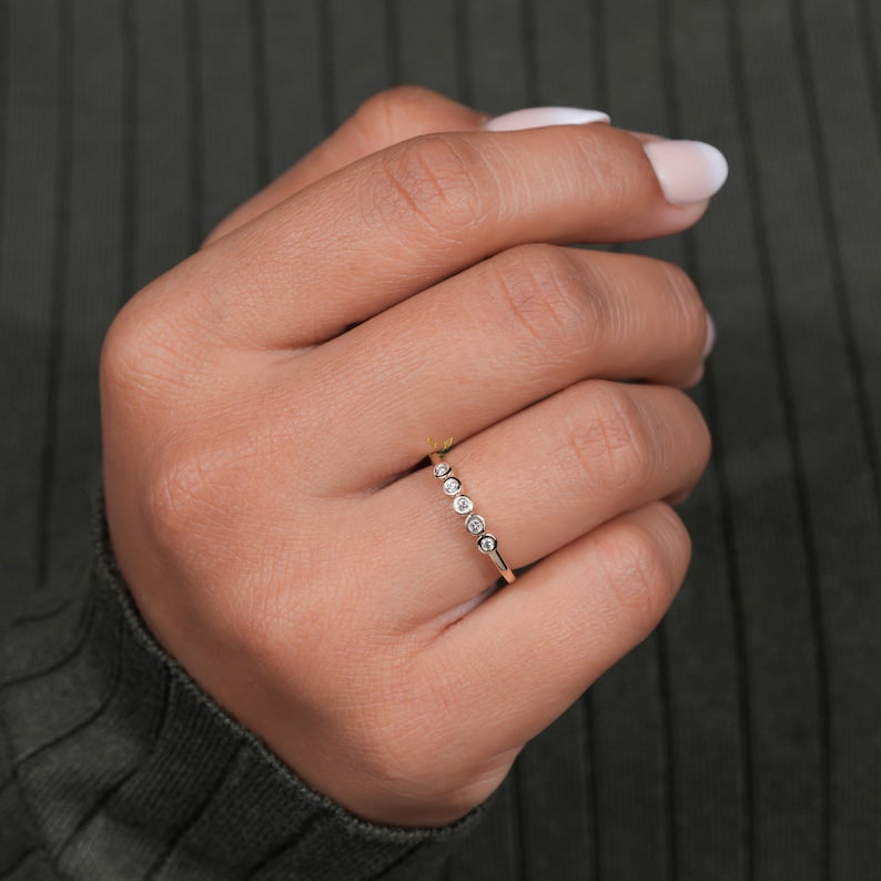 14K Gold Bezel Lab Diamond half Infinity Wedding Band