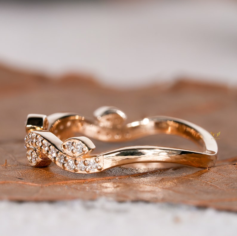 Lab Diamond Leaf Ring – Half Eternity Nature Inspired Wedding Band