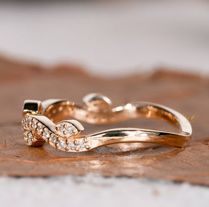 Lab Diamond Leaf Ring – Half Eternity Nature Inspired Wedding Band