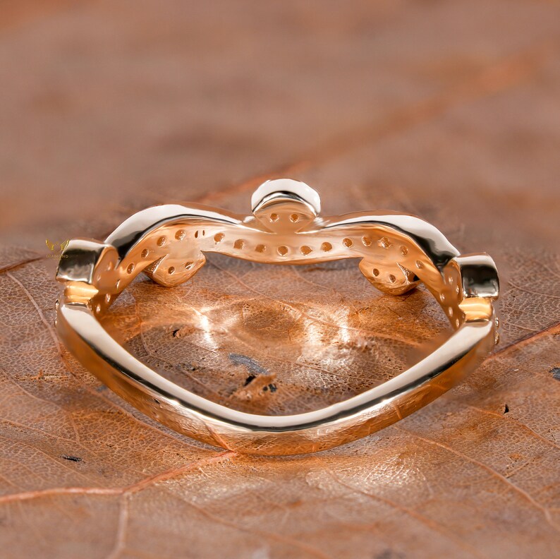 Lab Diamond Leaf Ring – Half Eternity Nature Inspired Wedding Band