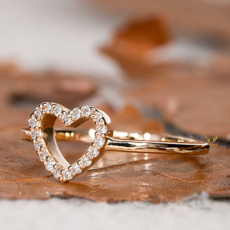 Lab Diamond Heart Ring 14K Gold Minimalist Love Ring