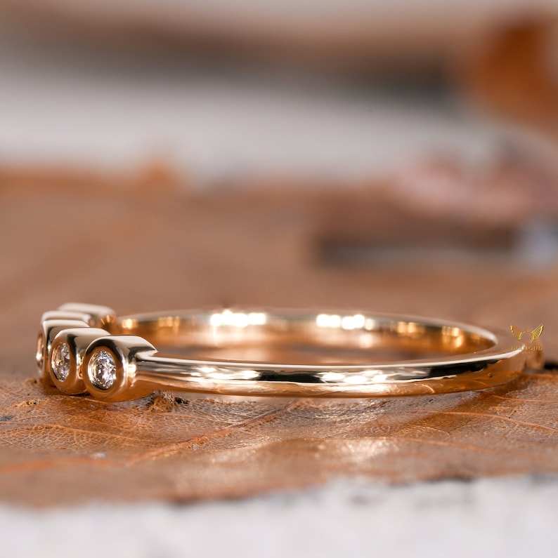 14K Gold Bezel Lab Diamond half Infinity Wedding Band
