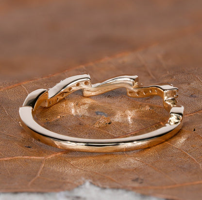 14K Gold Pave Lab Diamond Wavy Zigzag Stacking Ring