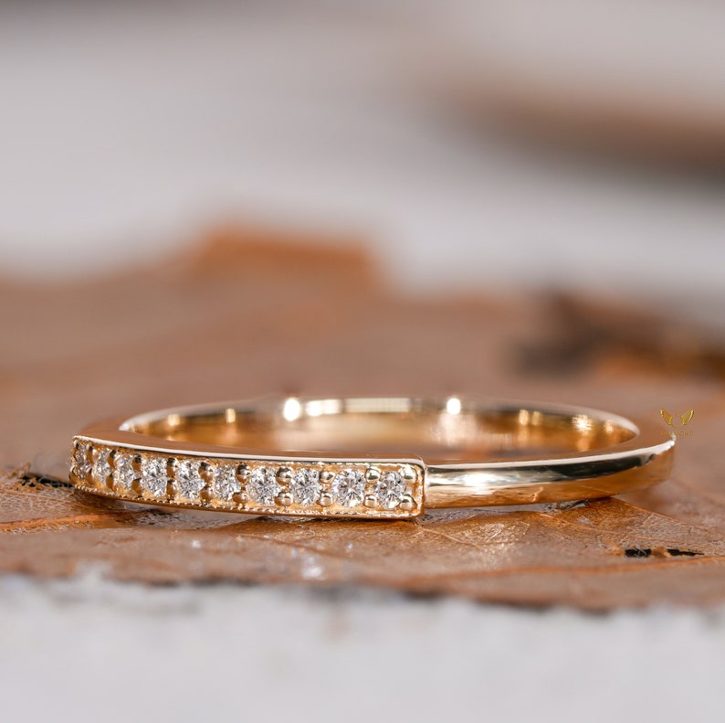 14k Gold Pave Lab Diamond Art Deco Wedding Ring