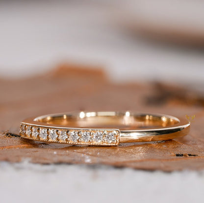 14k Gold Pave Lab Diamond Art Deco Wedding Ring