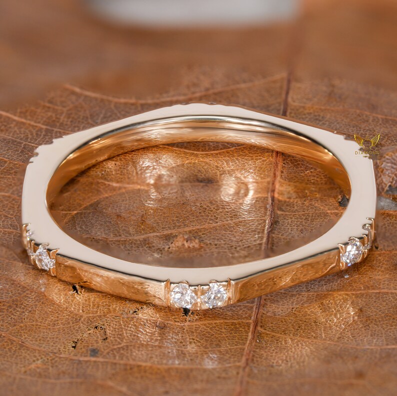 10K Gold Hexagon Ring Minimalist Lab Diamond