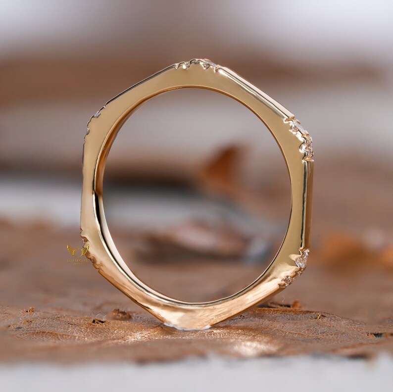 10K Gold Hexagon Ring Minimalist Lab Diamond