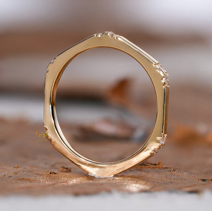 10K Gold Hexagon Ring Minimalist Lab Diamond