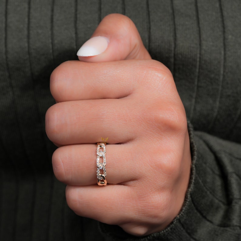 14K Gold Lab Grown Diamond Cuban Link Chain Ring