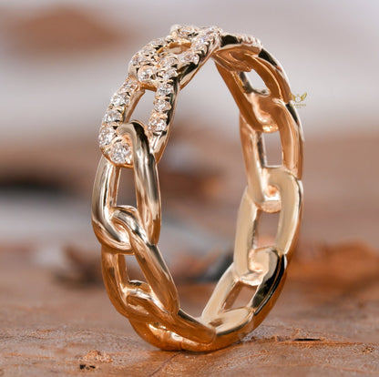14K Gold Lab Grown Diamond Cuban Link Chain Ring