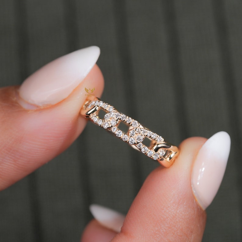 14K Gold Lab Grown Diamond Cuban Link Chain Ring