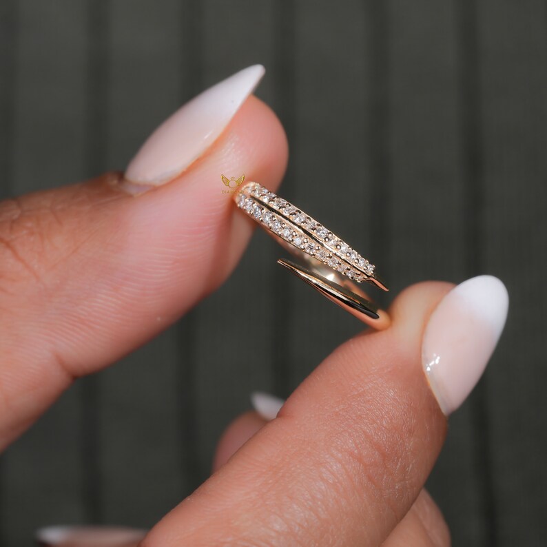 Lab Diamond Bypass Wrap Ring – 14K Gold Adjustable Cuff Ring