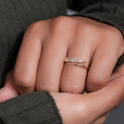 Lab Diamond Bypass Wrap Ring – 14K Gold Adjustable Cuff Ring