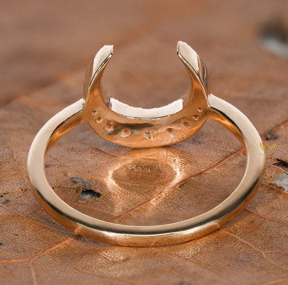 Lab Diamond Crescent Moon Ring | 14K Gold Dainty Stacking Ring