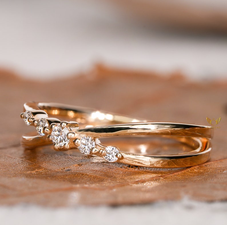 14K Gold Lab Grown Diamond 5 Stone Split Shank Ring
