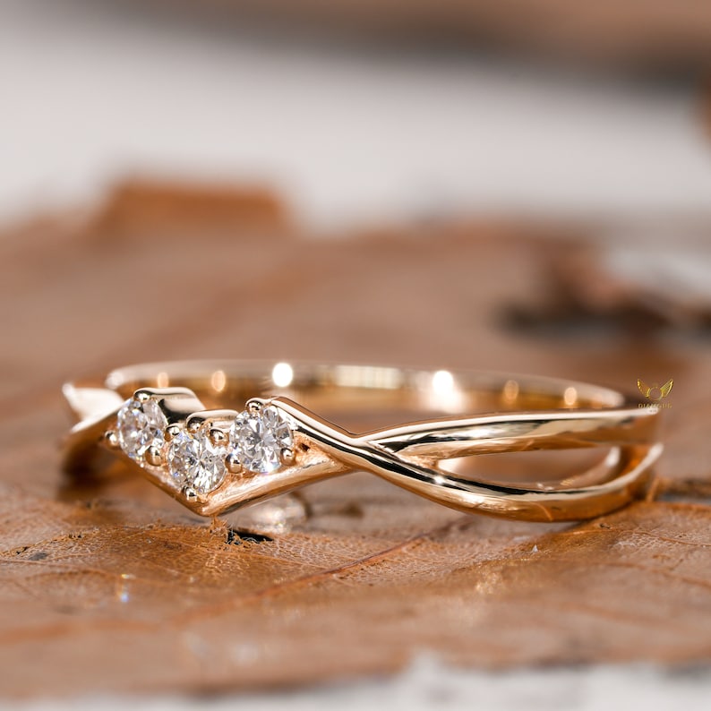 Minimal Twisted Lab Diamond Band Three Stone Engagement Ring