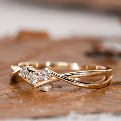 Minimal Twisted Lab Diamond Band Three Stone Engagement Ring