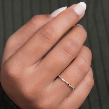 Lab Diamond Bamboo Eternity Ring – 14K Gold Minimal Stackable Band