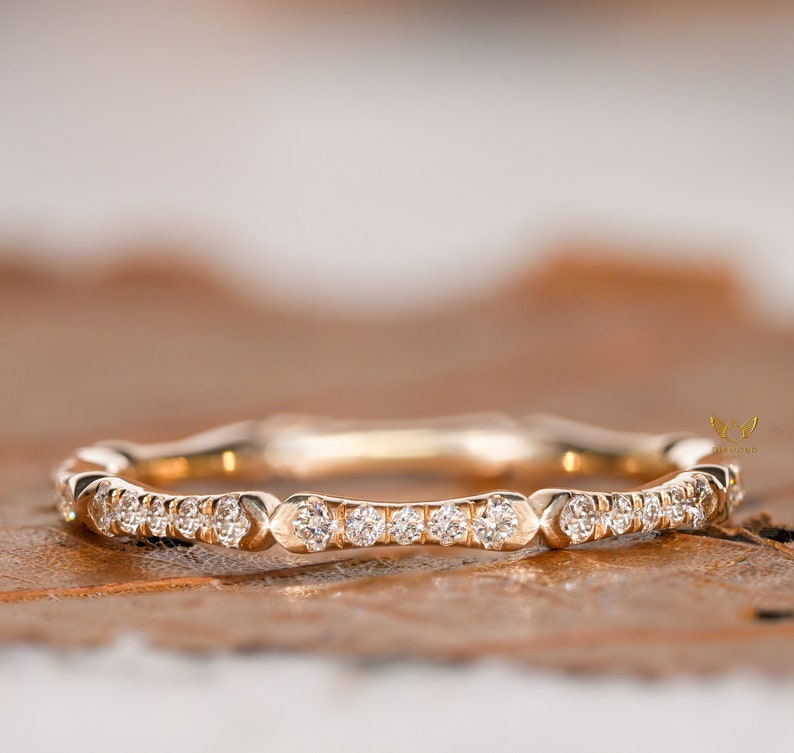 Lab Diamond Bamboo Eternity Ring – 14K Gold Minimal Stackable Band