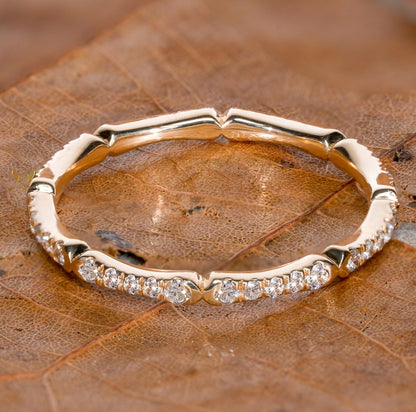 Lab Diamond Bamboo Eternity Ring – 14K Gold Minimal Stackable Band