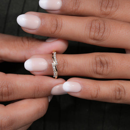 Minimalist Wave Lab Grown Diamond Ring – Dainty Stacking Wedding Band