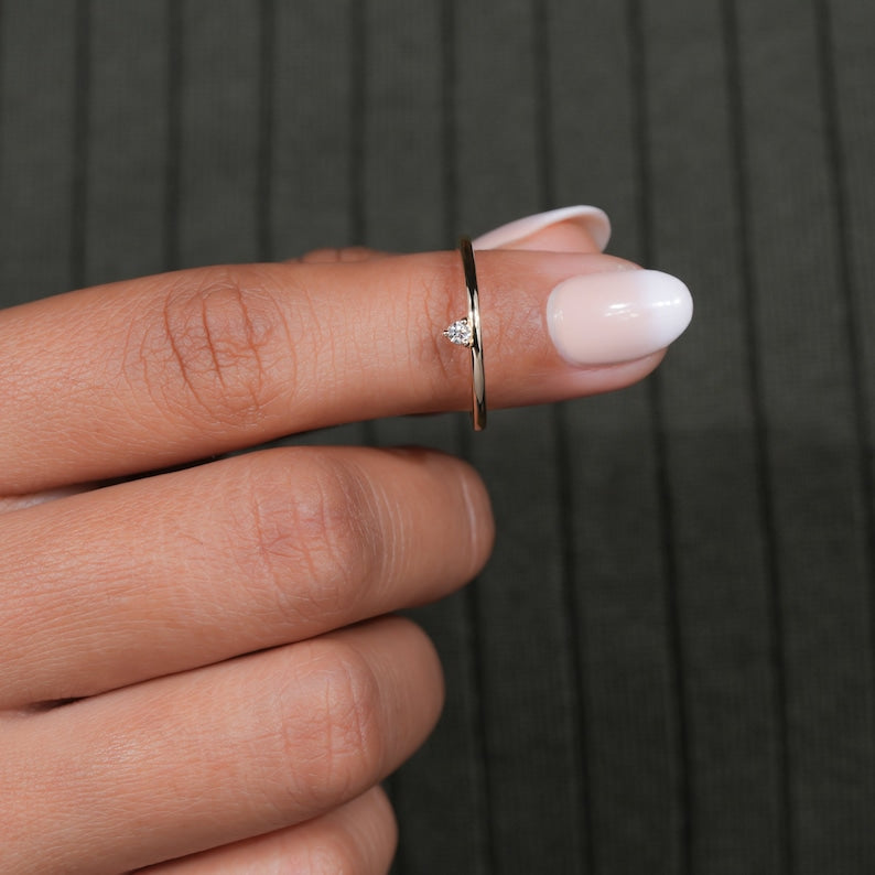Single Diamond Ring, Lab Diamond Slim Ring,Minimalist Engagement Ring