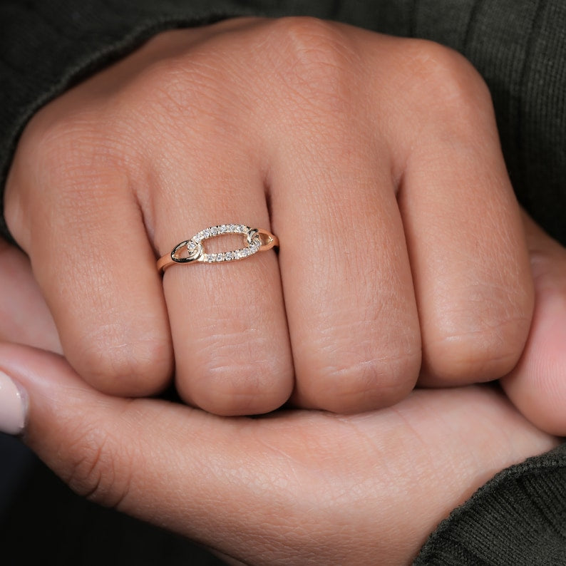 14K Gold Lab Diamond Minimalist Chain Link Ring