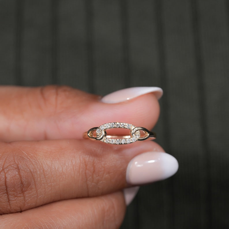 14K Gold Lab Diamond Minimalist Chain Link Ring