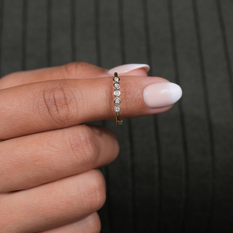 14K Gold Bezel Lab Diamond half Infinity Wedding Band